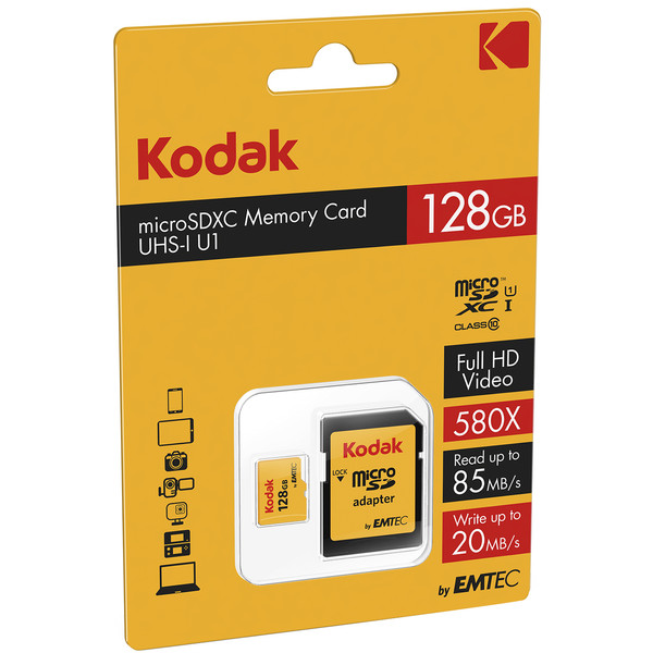 کارت حافظه microSDXC کداک مدل UHS-I U1 کلاس 10 سرعت 85MBps همراه با آداپتور ظرفیت 128 گیگابایت