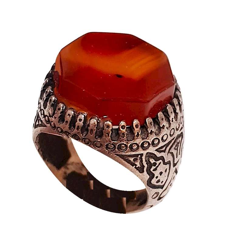 انگشتر نقره مردانه مدل عقیق یمنی هشت پر آبدار کد AYHA1