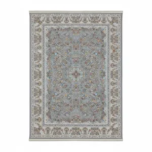 فرش ماشینی 1200 شانه زمینه فیلی لایت حاشیه کرم مدل افشان نقش برجسته