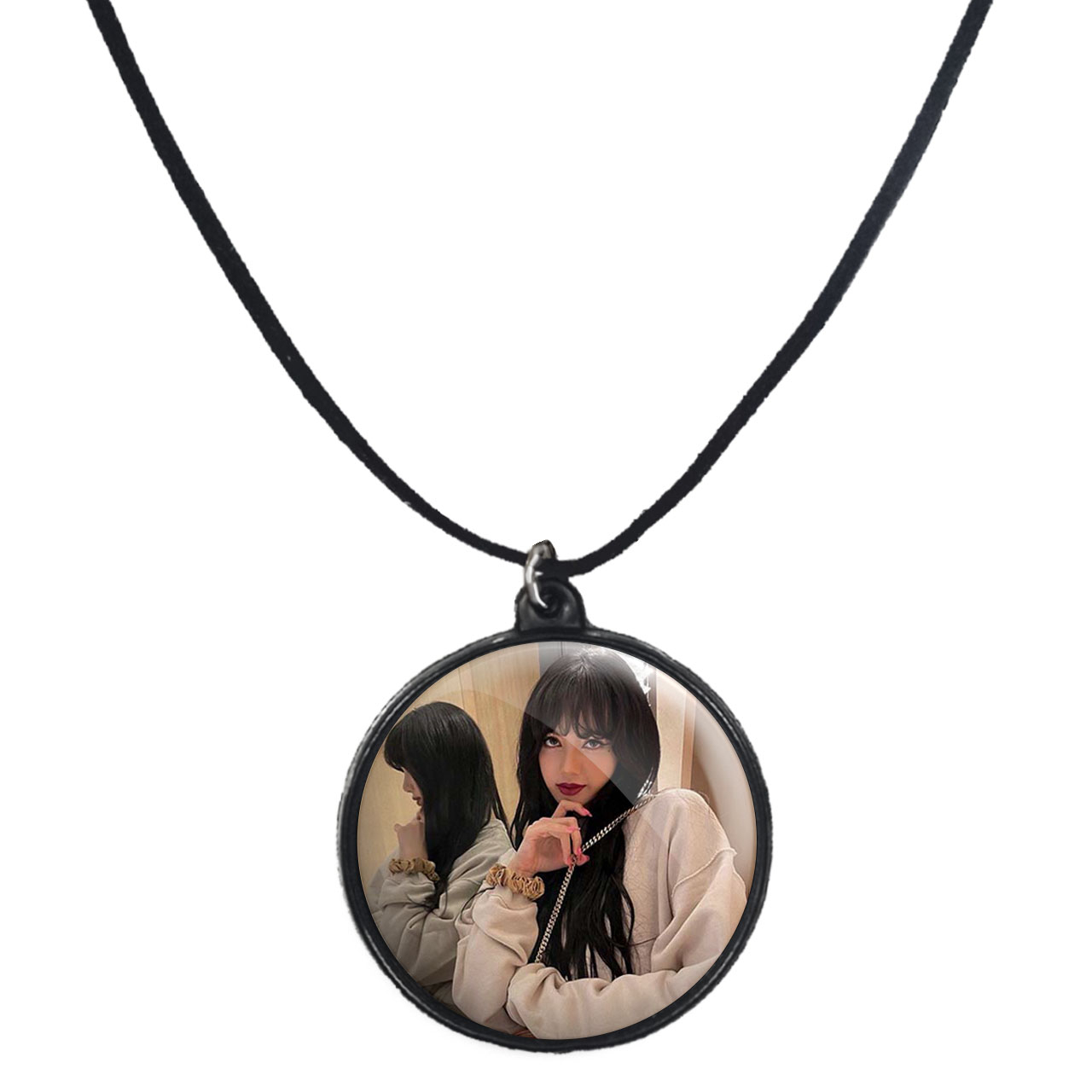 گردنبند پرمانه طرح بلک پینک کد pmb.6732 مدل دو طرفه