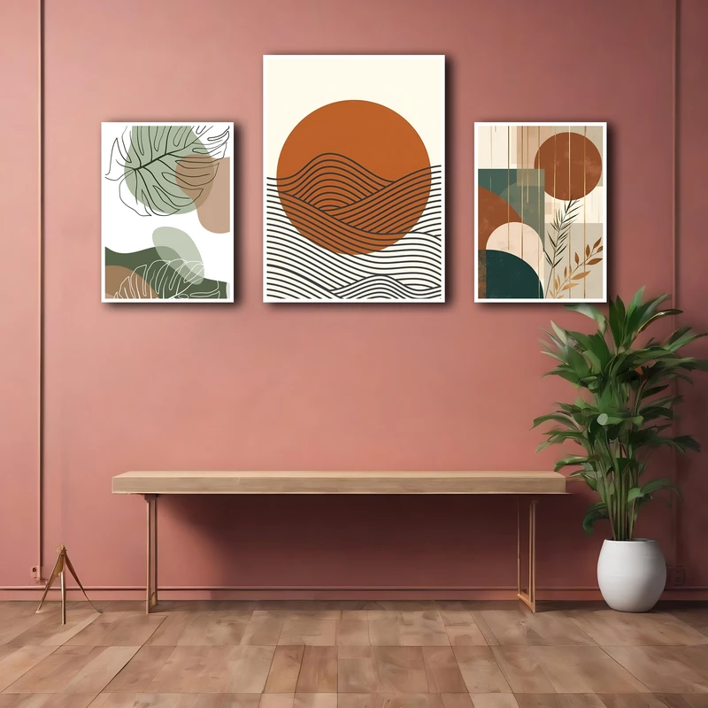 تابلو بکلیت مدل قاب شاسی طرح دکوراتیو مینیمال و هنری کد W-MR-1116 فریم سفید مجموعه 3 عددی