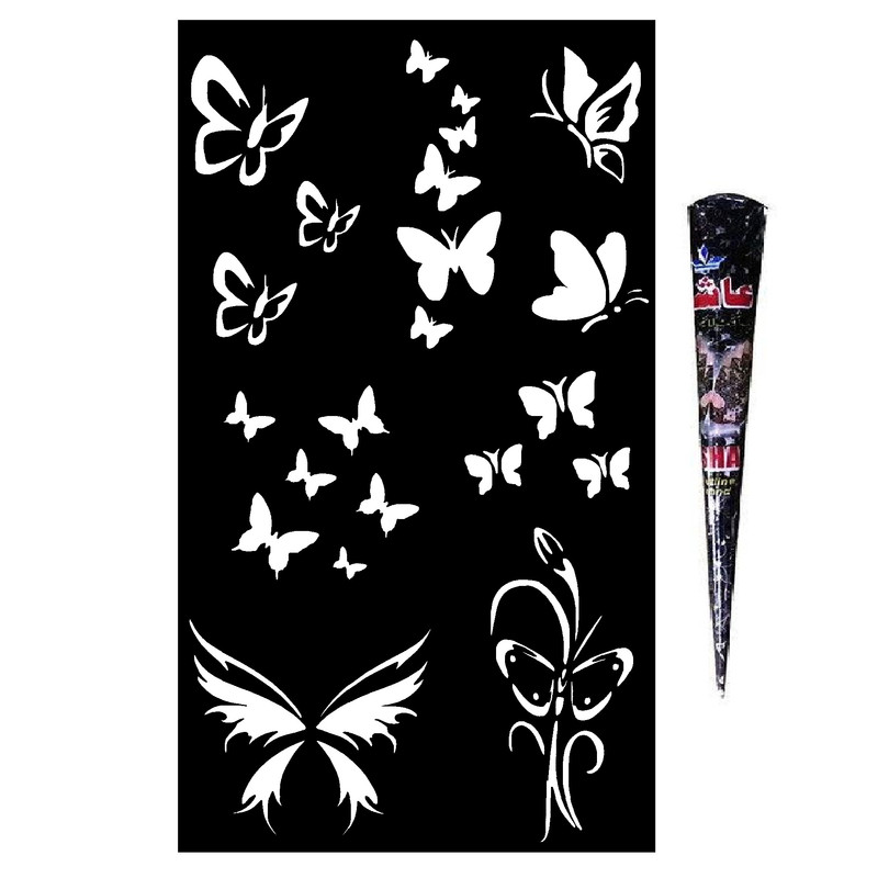 حنا طراحی و شابلون تتو موقت مدل پروانه M1 مجموعه 9 عددی حنا طراحی و شابلون تتو موقت مدل پروانه M1 مجموعه 9 عددی