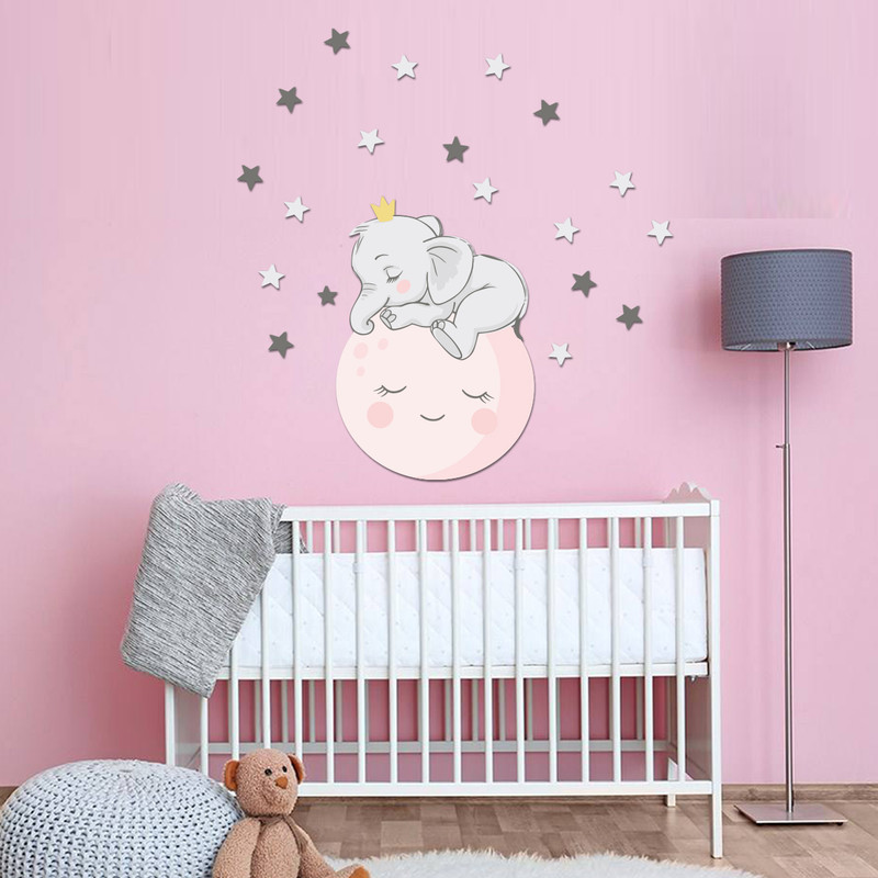 استیکر چوبی کودک باروچین مدل فیل و ماه کد 1228