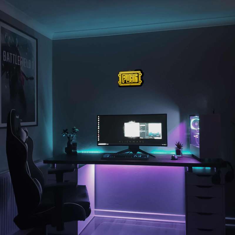 چراغ دیواری نئون دیزاین مدل Pubg-Logo-BL_YL