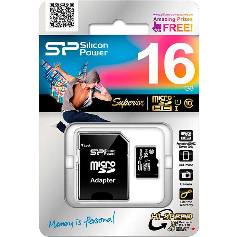 کارت حافظه microSDHC سیلیکون پاور مدل Superior کلاس 10 استاندارد UHS-I U1 سرعت 90MBps همراه با آداپتور SD ظرفیت 16 گیگابایت