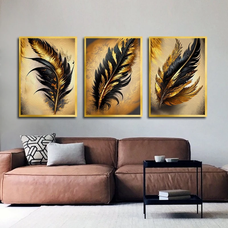 تابلو بکلیت طرح مدرن پر طلایی مدل T-2452 مجموعه 3 عددی