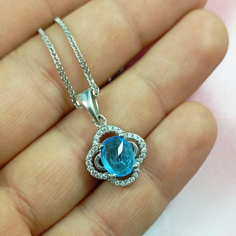 نیم ست نقره زنانه سلین کالا مدل توپاز گل شبدر کد 122