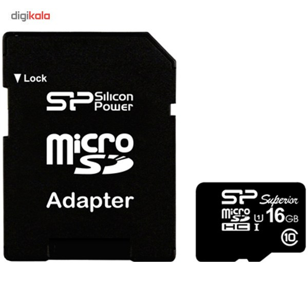 کارت حافظه microSDHC سیلیکون پاور مدل Superior کلاس 10 استاندارد UHS-I U1 سرعت 90MBps همراه با آداپتور SD ظرفیت 16 گیگابایت