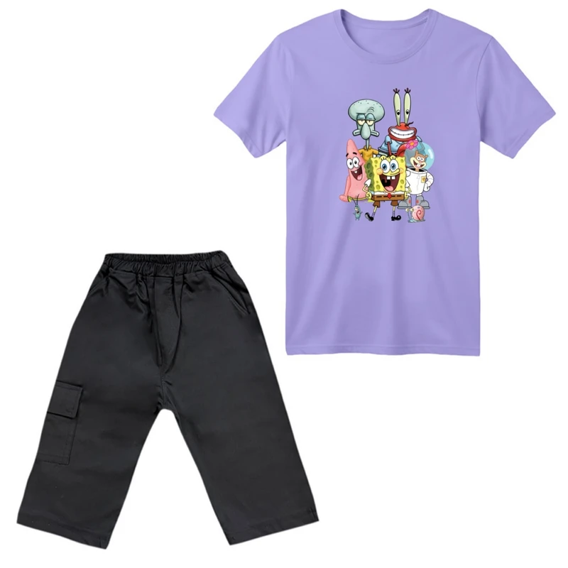 ست تی‌شرت آستین کوتاه و شلوارک پسرانه مدل باب اسفنجی کد ۸