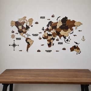 دیوارکوب آماتیس طرح نقشه چوبی جهان مدل 150CM