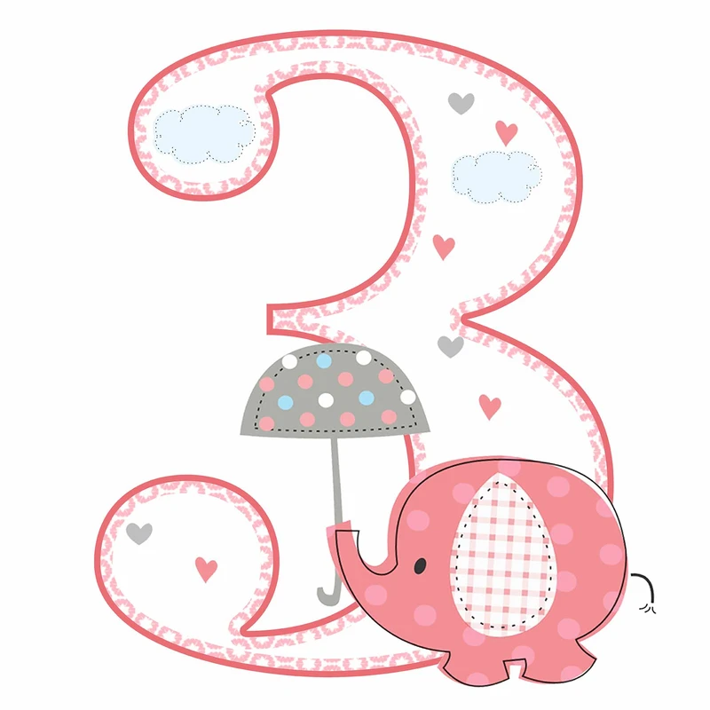  استند رومیزی تولد مدل عدد 3 طرح فیل دخترانه کد 1053