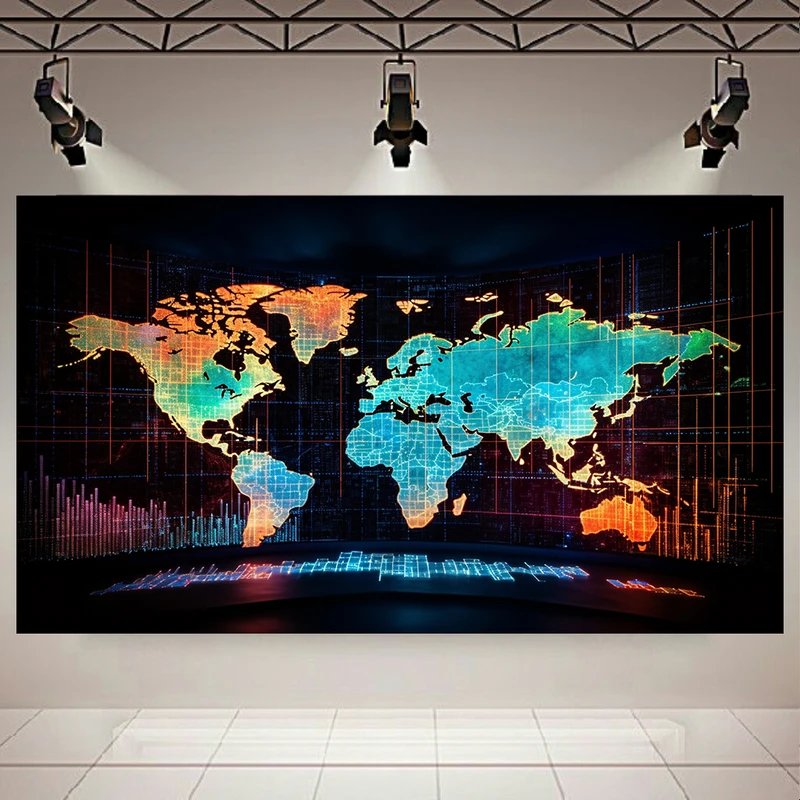 تابلو بوم طرح مخمل نقشه جهان مدل تکنولوژی کد AR31114