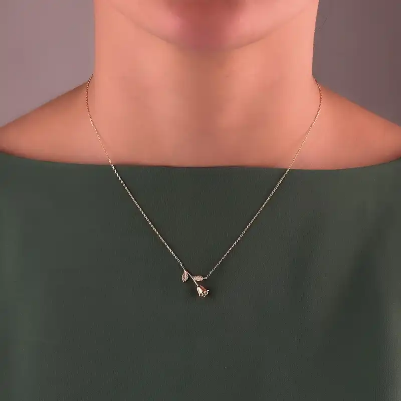 گردنبند طلا 18 عیار زنانه گالری رحمانی مدل گل رز