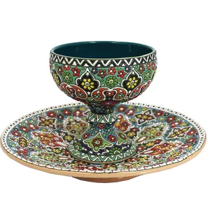 ظروف سفالی میناکاری دست نگار مدل جام مجموعه 2 عددی