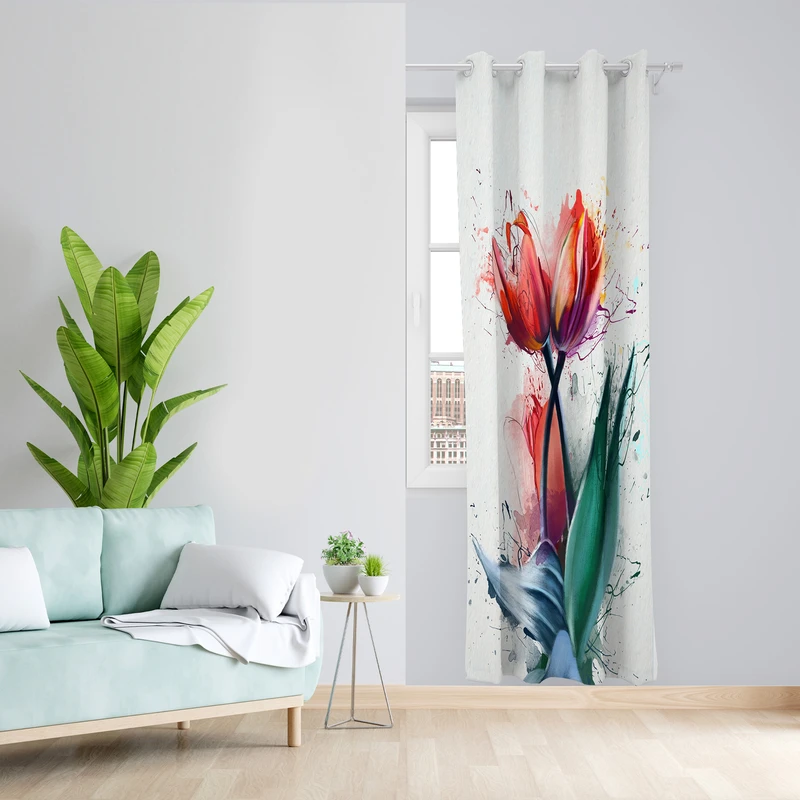 پرده طرح گل لاله مدل مخمل پانچی کد 4240 z سایز 140x200 سانتی متر