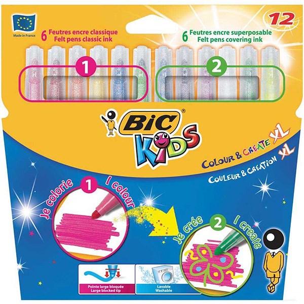 ماژیک رنگ آمیزی بیک سری Kids مدل Colour and Create XL - بسته 12 رنگ