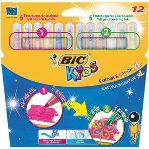ماژیک رنگ آمیزی بیک سری Kids مدل Colour and Create XL - بسته 12 رنگ