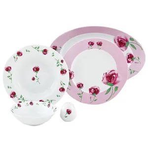 سرویس غذاخوری 28 پارچه چینی زرین ایران سری ایتالیا اف مدل Pink Rose 2 درجه یک