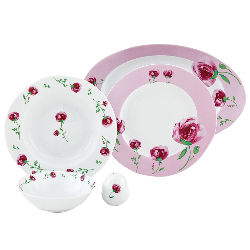 سرویس غذاخوری 28 پارچه چینی زرین ایران سری ایتالیا اف مدل Pink Rose 2 درجه یک