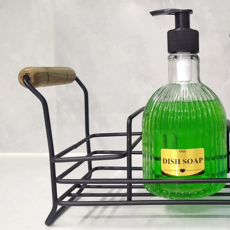 عکس شماره 2 : مخزن مایع ظرفشویی مدل line برچسب دار مجموعه دو عددی به همراه استند فلزی