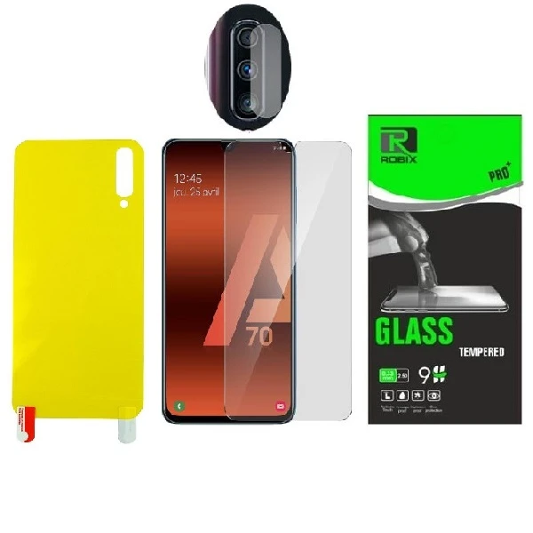 محافظ صفحه نمایش وپشت گوشی روبیکس مدلSA-A70مناسب برای گوشی موبایل سامسونگ Galaxy A70 به همراه محافظ لنز دوربین
