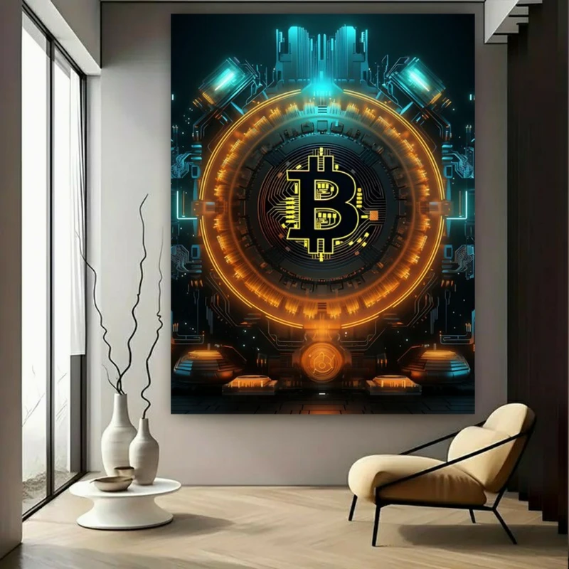 تابلو بوم طرح مخمل ارز دیجیتال مدل بیت کوین کد BK23605