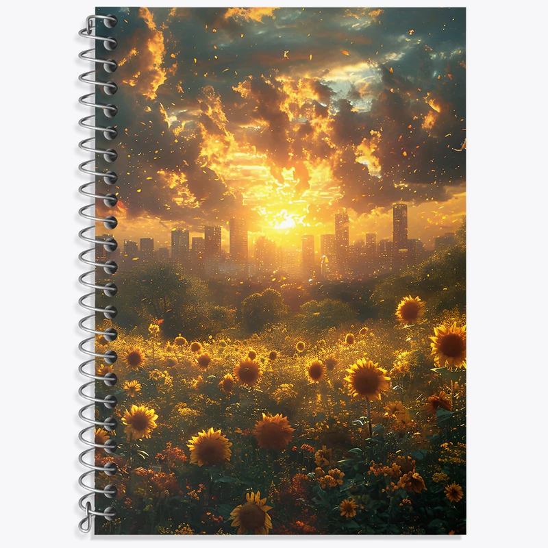 دفتر زبان 50 برگ خندالو مدل سه خط طرح منظره و گل آفتابگردان کد N5998