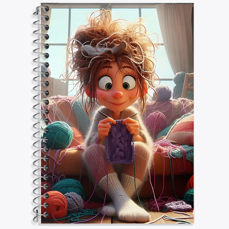 دفتر زبان 50 برگ خندالو مدل سه خط طرح دختر بافنده کد F6161