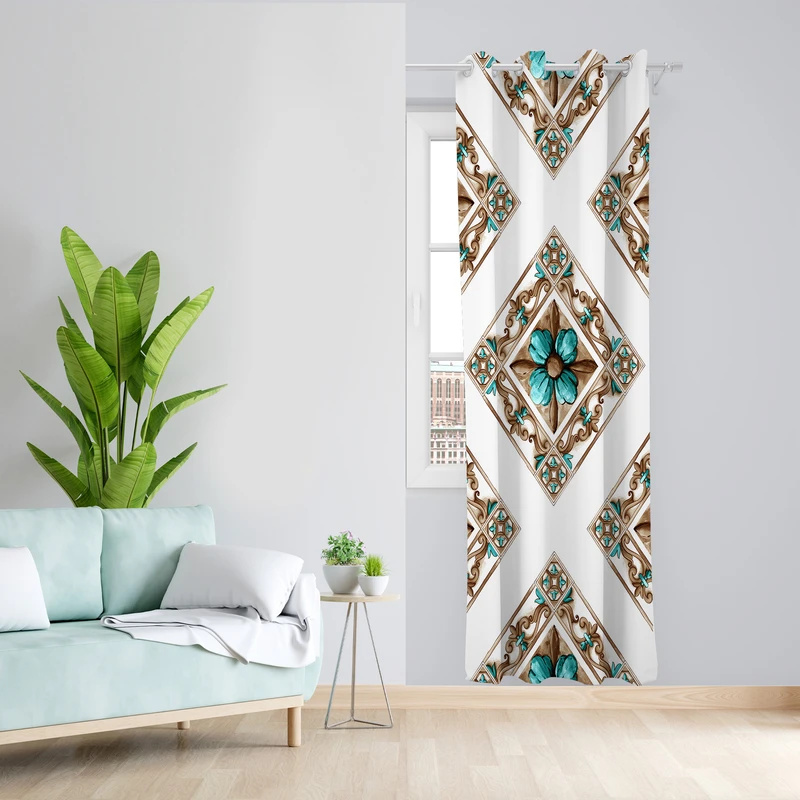 پرده طرح گل مدل مخمل پانچی کد L 1095L Z سایز 140x200 سانتی متر