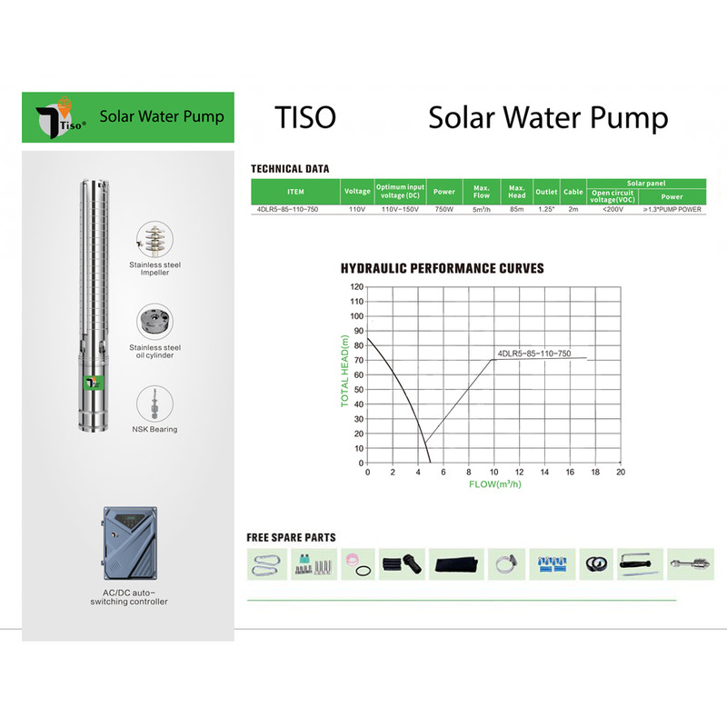 پمپ آب تیسو مدل خورشیدی شناور کد 85-750w به همراه اینورتر پمپ آب