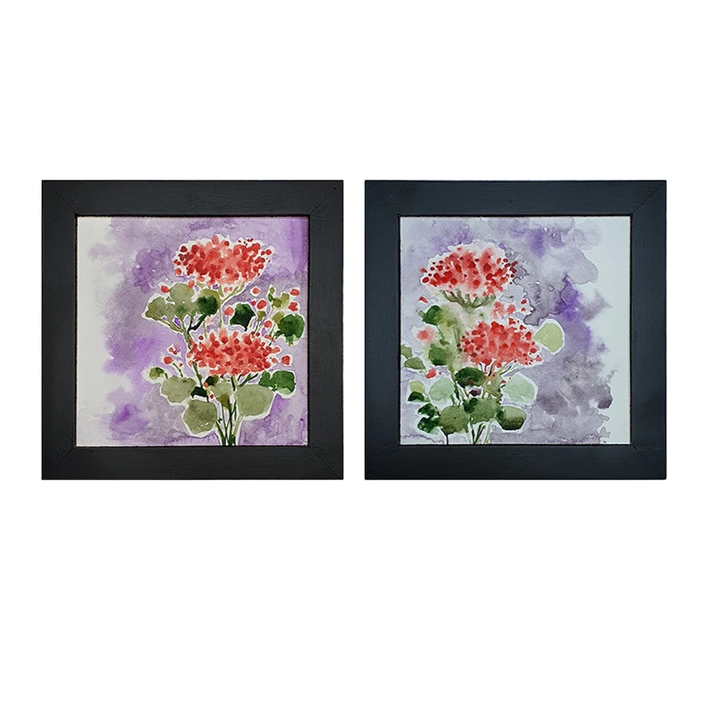 تابلو نقاشی آبرنگ به سبک انتزاعی طرح شمعدانی کد 645 مجموعه 2 عددی