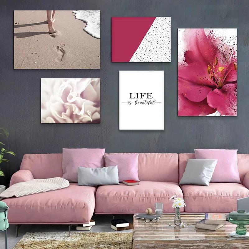 تابلو شاسی بکلیت طرح ساحل آرامش و زندگی و گل مدل SH-960 مجموعه 5 عددی