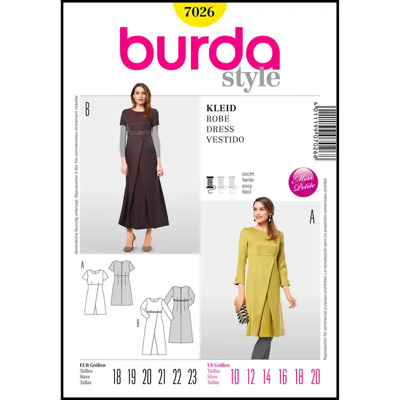 الگو خیاطی پیراهن زنانه بوردا استایل کد 7026 سایز 36 تا 46 متد مولر