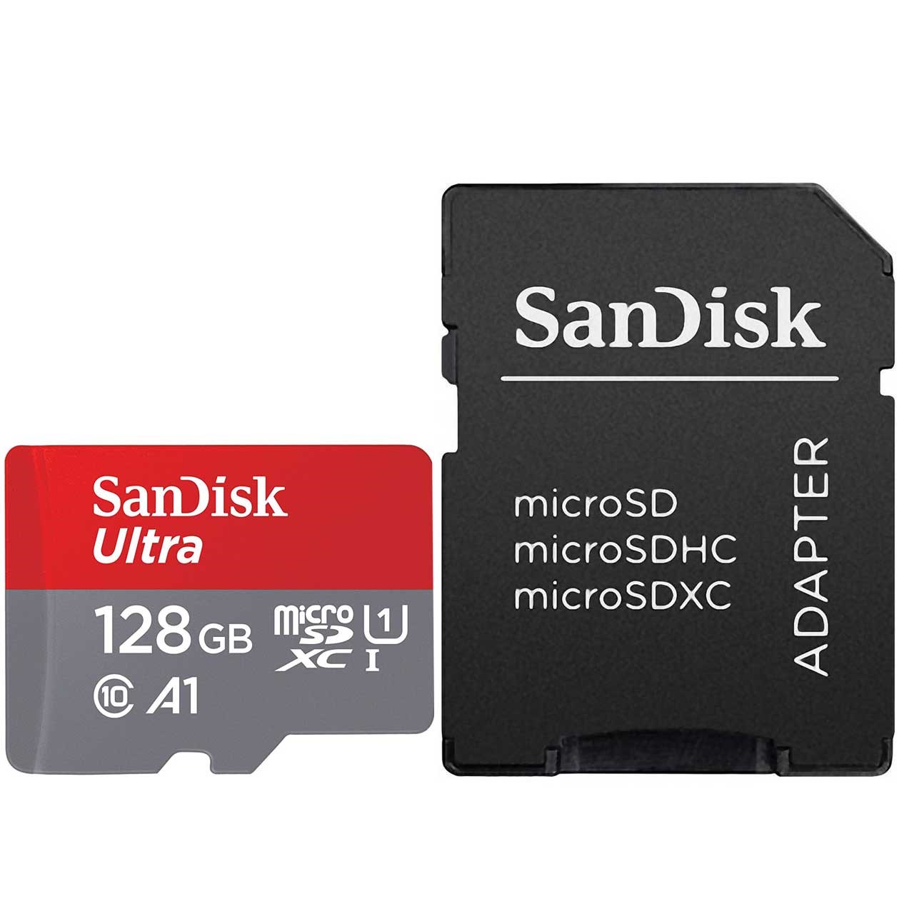 کارت حافظه microSDXC سن دیسک مدل Ultra  کلاس10 و A1 استاندارد UHS-I U1 سرعت 100MBps 667X همراه با آداپتور SD ظرفیت 128 گیگابایت