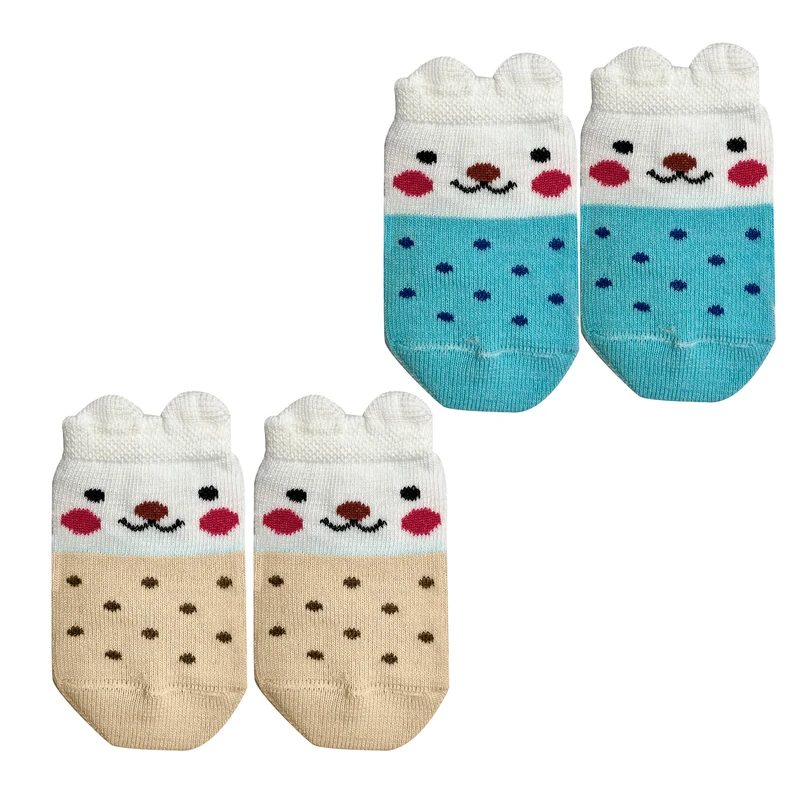 جوراب ساق کوتاه نوزادی تن پوش هنگامه مدل خرس خال‌دار مجموعه 2 عددی