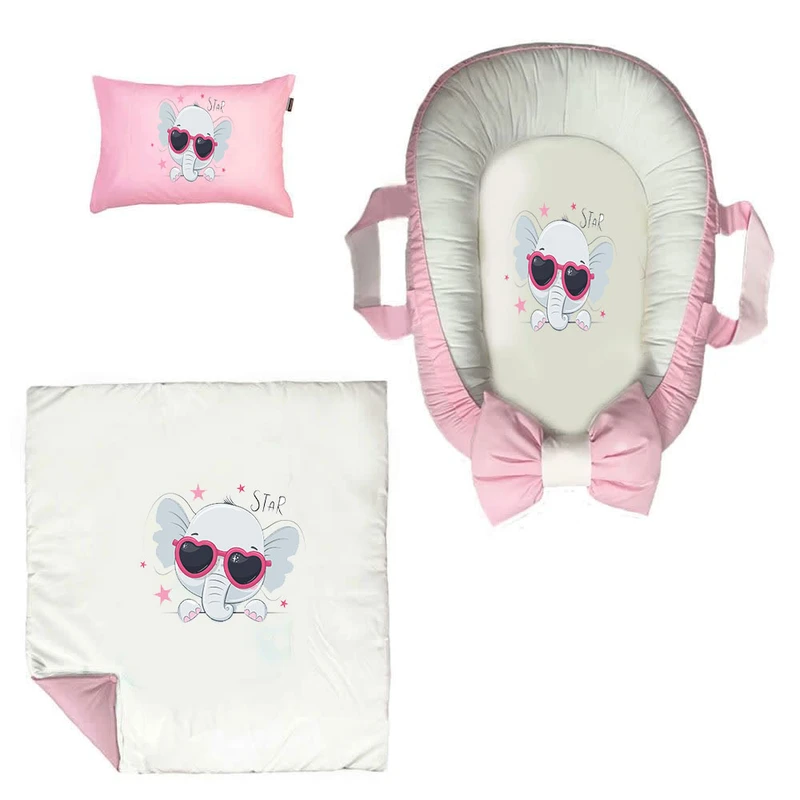 سرویس خواب سه تکه نوزاد ناریکو مدل گارد محافظ دار طرح فیل عینکی کد 0168