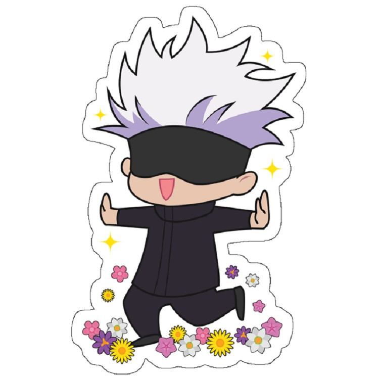 استیکر مدل Jujutsu Kaisen Gojou Satoru Chibi with Flowers