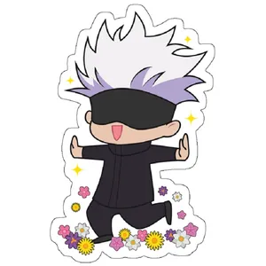 استیکر مدل Jujutsu Kaisen Gojou Satoru Chibi with Flowers
