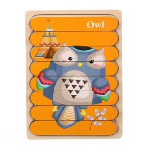 پازل آموزشی مدل دو رو چوبی owl