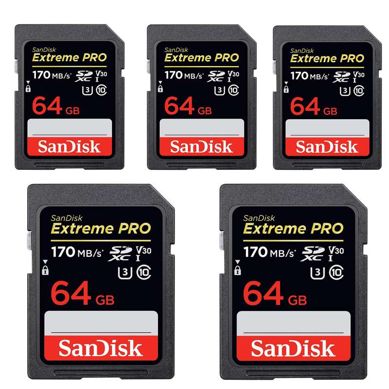 کارت حافظه SD سندیسک مدل SD Card 64GB 170mbs ظرفیت 64 گیگابایت  بسته 5عددی