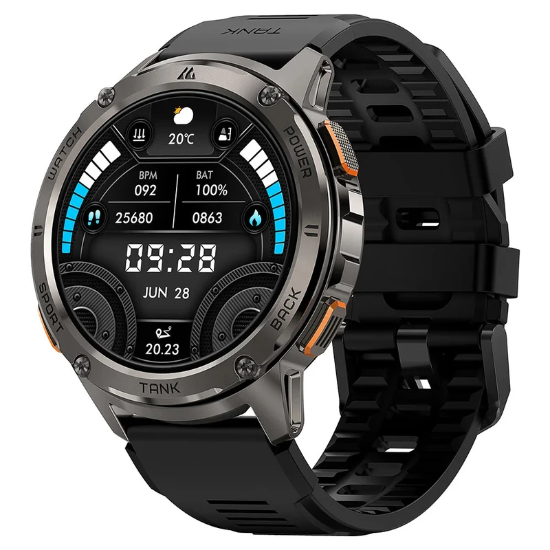 ساعت هوشمند کازپت مدل KDT TANK WATCH ORGINAL T3  دارای قابلیت های صفحه نمایش رنگی، صفحه نمایش لمسی، کنترل سطح اکسیژن خون، قابلیت مکالمه از طریق بلوتوث بند سیلیکون