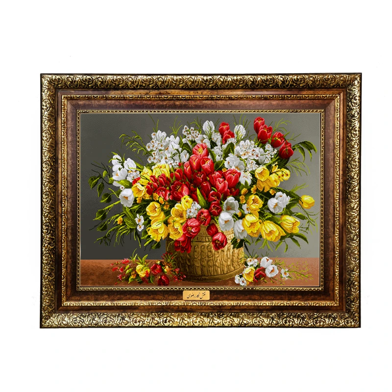 تابلو فرش ماشینی نقش نگار رضوی طرح گل کد 449H