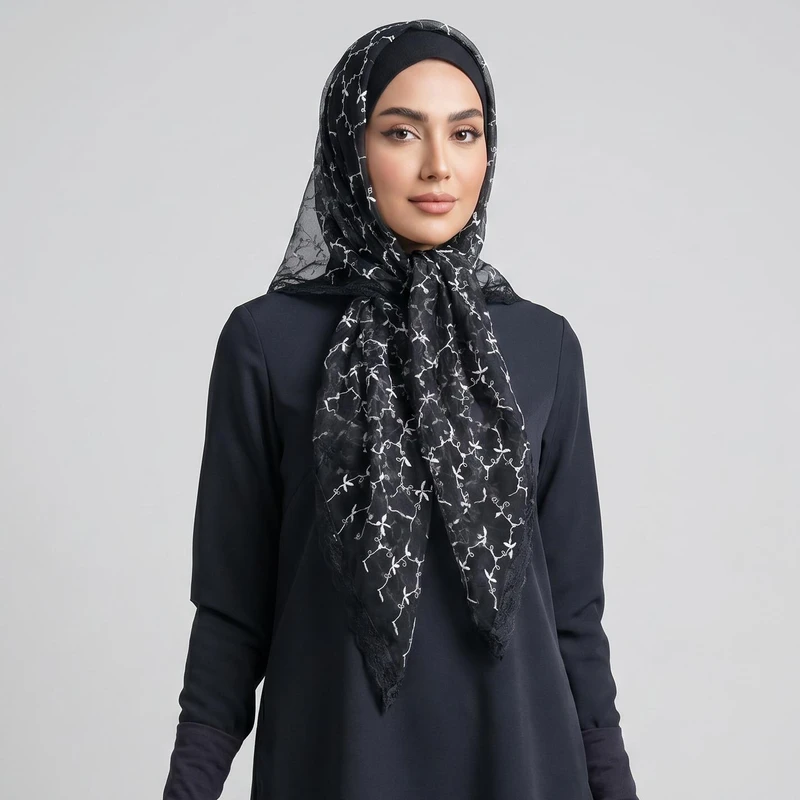 مینی اسکارف زنانه مدل حریر گلدوزی طرح سه گوش