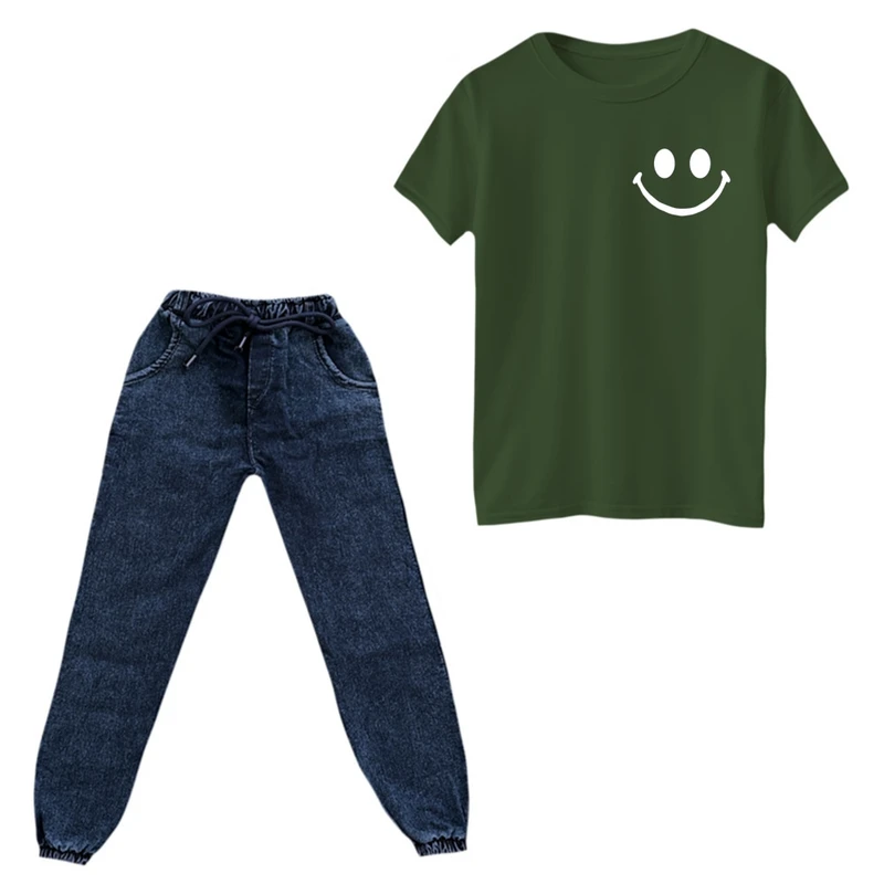 ست تی‌شرت و شلوار پسرانه مدل ایموجی کد ۱