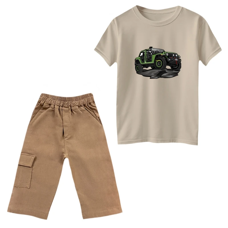 ست تی‌شرت و شلوارک پسرانه مدل ماشین جیپ کد 01