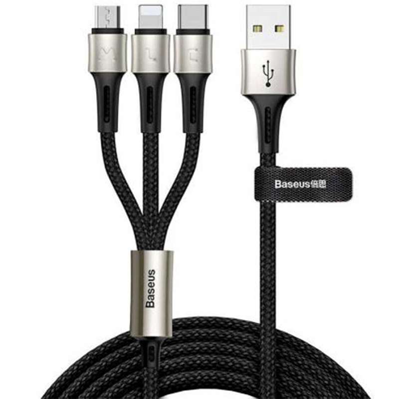 کابل تبدیل USB به USB-C/microUSB/لایتنینگ باسئوس مدل Caring 3in1 Cable GH01 طول 1.2 متر