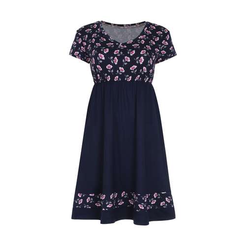 پیراهن زنانه افراتین مدل گل ختمی رنگ سرمه ای