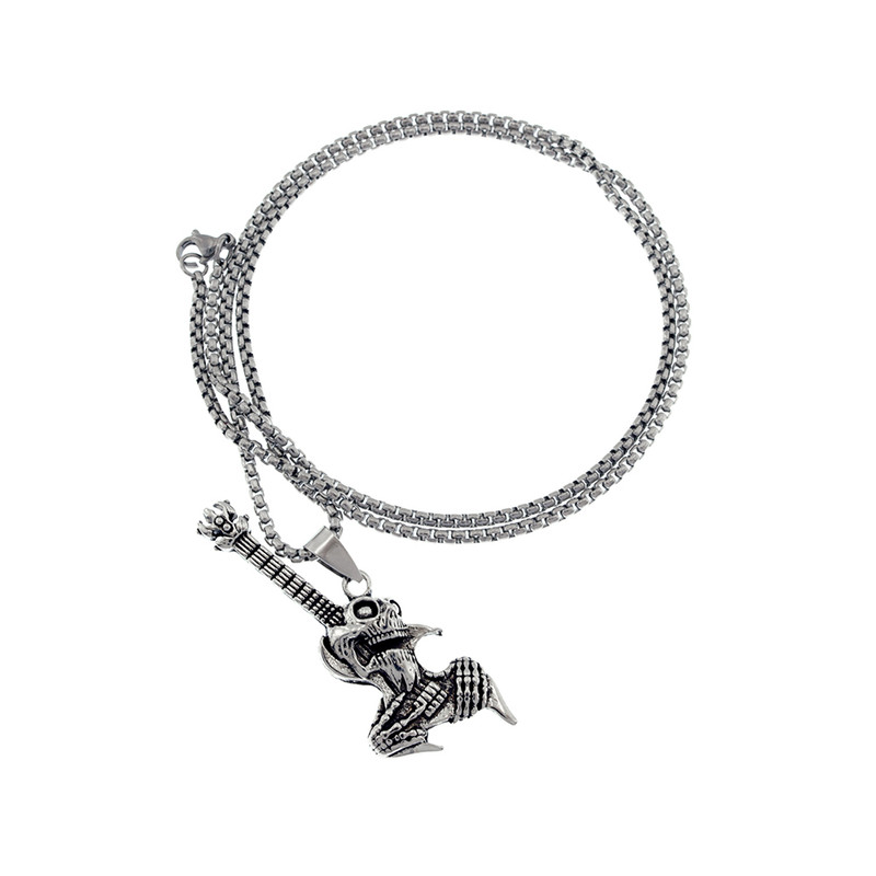 گردنبند مردانه برانت مدل گیتار و جمجمه