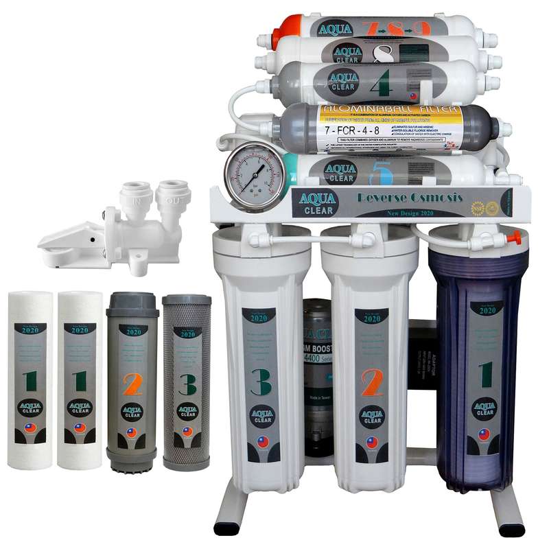 دستگاه تصفیه کننده آب آکوآ کلیر مدل NEW2020 GTM10 به همراه فیلتر تصفیه آب بسته 4 عددی و کیت نشتی گیر