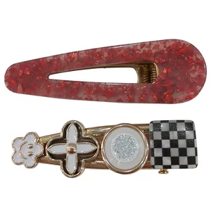 گیره مو زنانه مدل مجلسی فلزی نگین دار طرح نگین دار و اکلیلی بسته 2 عددی